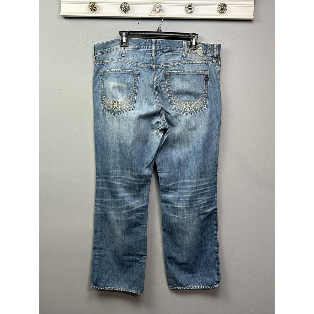 Rock & Republic Neil Jeans Mens 38x30 Blue Straight Distressed Ripped Denim